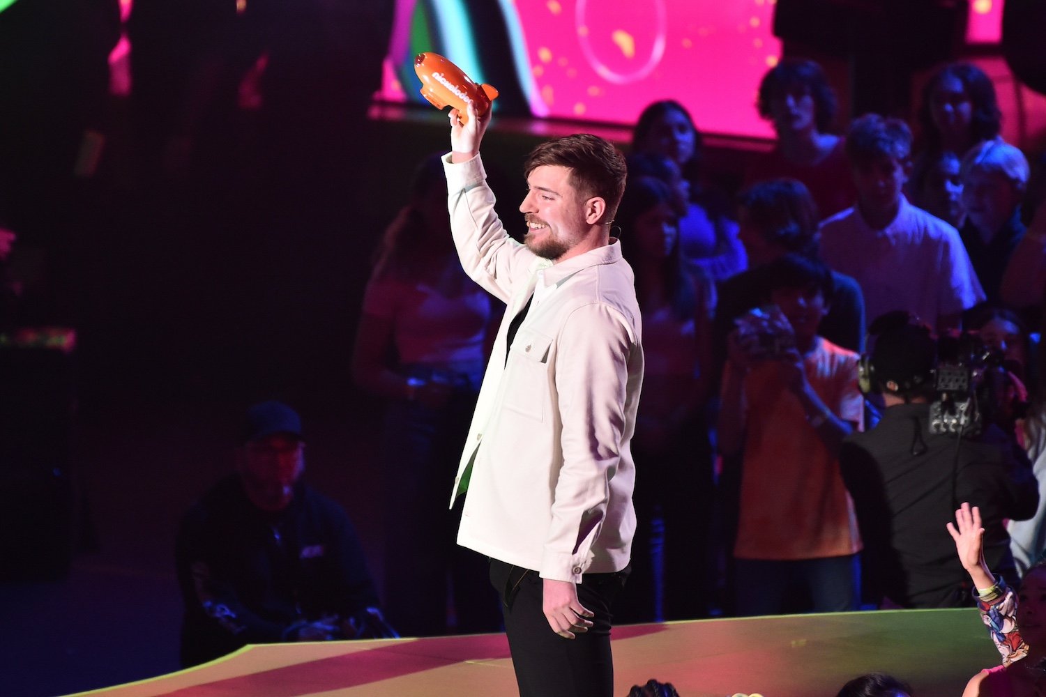 MrBeast speaks at the Nickelodeon Kids' Choice Awards in Los Angeles